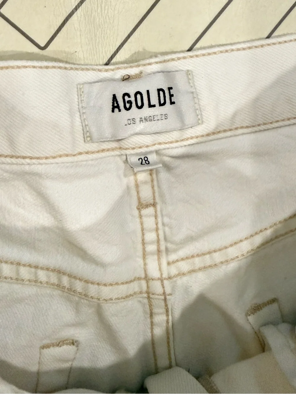Agolde White Frayed Hem Parker Long Denim Shorts
